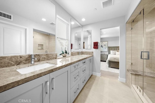 2902 Foundry Ct, Redondo Beach, CA 90278 - ensuite bathroom featuring tile patterned floors, visible vents, a shower stall, and a sink