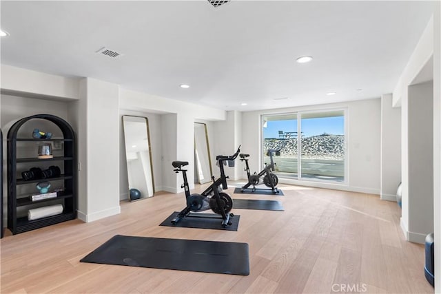 105A Surfside Ave, Surfside, CA 90743 - exercise area with light wood-style flooring and recessed lighting