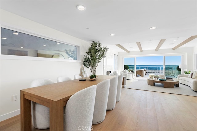 105A Surfside Ave, Surfside, CA 90743 - dining space with beam ceiling, wood finished floors, and recessed lighting