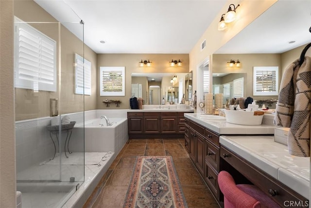 9 Healdsbury, Irvine, CA 92602 - bathroom with vanity, a stall shower, a garden tub, and visible vents