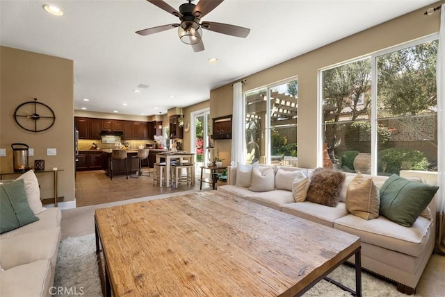 9 Healdsbury, Irvine, CA 92602 - living room featuring ceiling fan, recessed lighting, and a wealth of natural light