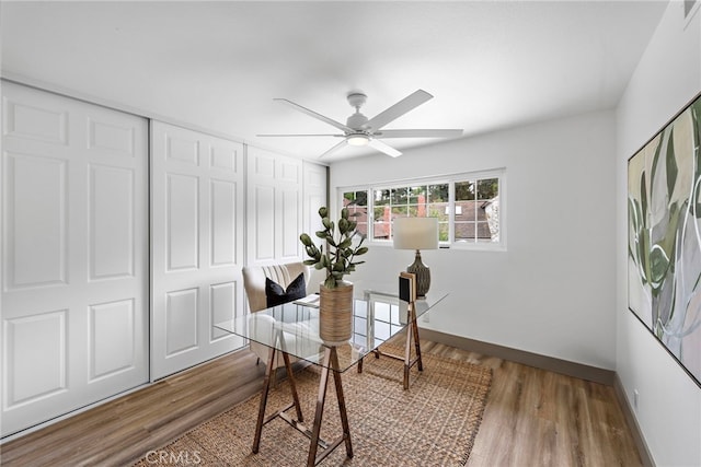 28166 Camellia Ct, Laguna Niguel, CA 92677 - office with wood finished floors, a ceiling fan, and baseboards