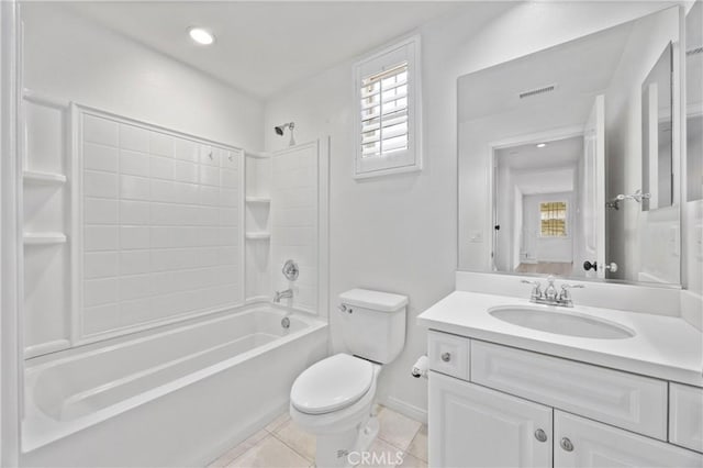 3240 S Westmont Ln Unit 5, Ontario, CA 91761 - bathroom featuring vanity, washtub / shower combination, tile patterned floors, and recessed lighting