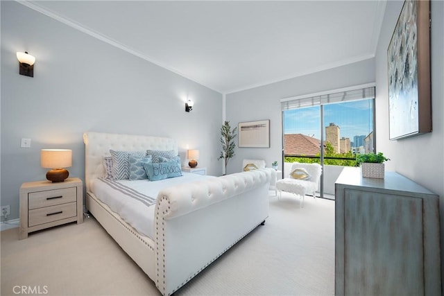 1880 Veteran Ave Unit 308, Los Angeles, CA 90025 - bedroom with light carpet, access to exterior, and crown molding