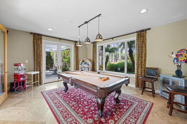 1072 Wiegand, Encinitas, CA 92024 - recreation room with french doors, pool table, and recessed lighting