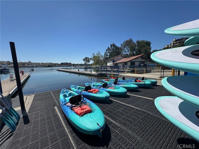 exterior space with a water view