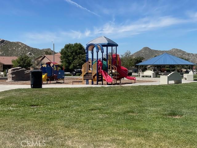 1380 Riverstone Ct, Hemet, CA 92545 - community playground with a mountain view, a yard, and a gazebo
