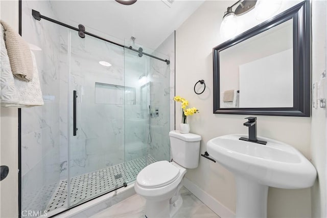 10321 Mcbroom St, Sunland, CA 91040 - full bathroom with marble finish floor, baseboards, toilet, and a marble finish shower