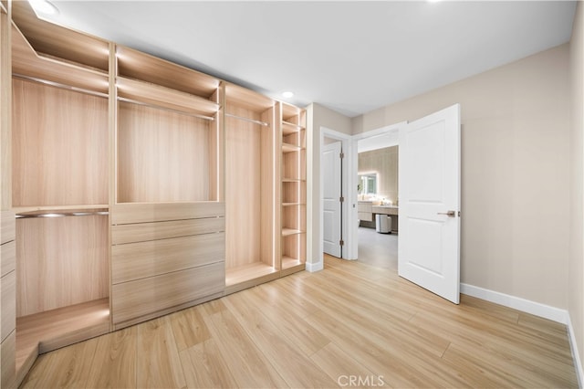 spacious closet featuring light wood-style flooring