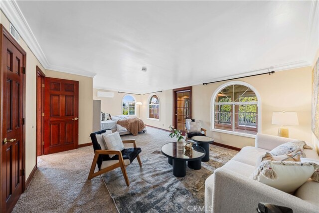 2177 W Silver Tree Rd, Claremont, CA 91711 - living area with carpet floors, crown molding, plenty of natural light, and baseboards