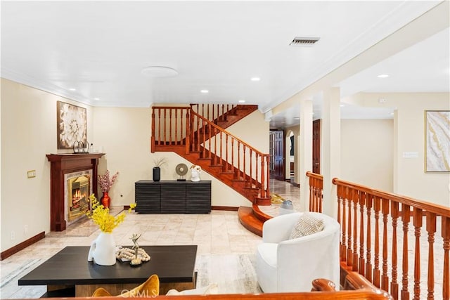 2177 W Silver Tree Rd, Claremont, CA 91711 - living area featuring recessed lighting, a fireplace, baseboards, and stairway
