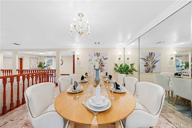2177 W Silver Tree Rd, Claremont, CA 91711 - dining room with ornamental molding, a chandelier, and recessed lighting
