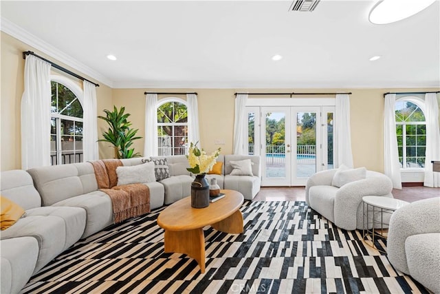 2177 W Silver Tree Rd, Claremont, CA 91711 - living area featuring french doors, crown molding, and recessed lighting