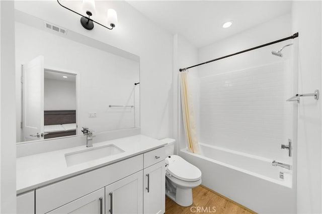 207 Colby Cir, Claremont, CA 91711 - full bathroom with shower / tub combo, vanity, wood finished floors, ensuite bath, and recessed lighting