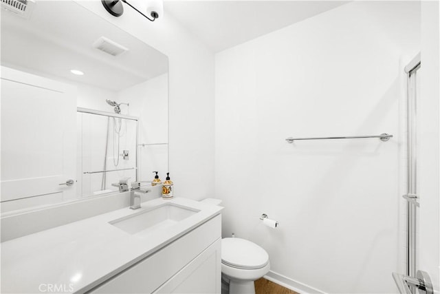 207 Colby Cir, Claremont, CA 91711 - bathroom featuring toilet, an enclosed shower, visible vents, and vanity