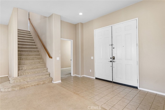 27674 Blue Topaz Dr, Menifee, CA 92585 - entrance foyer featuring recessed lighting, baseboards, stairs, and light tile patterned floors