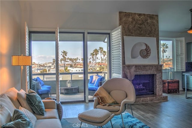 1007 S Catalina Ave Unit 212, Redondo Beach, CA 90277 - living area with wood finished floors and a high end fireplace