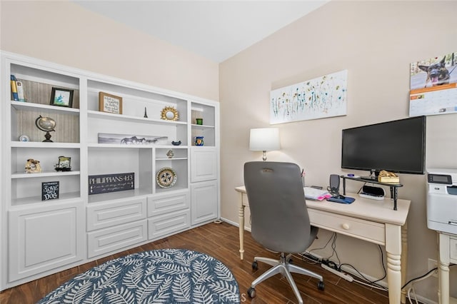 home office with dark wood finished floors