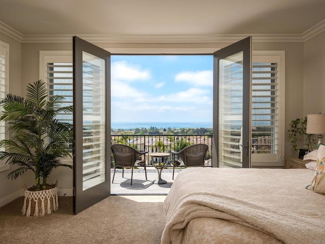 7076 Heron Cir, Carlsbad, CA 92011 - bedroom with access to outside, carpet floors, and ornamental molding