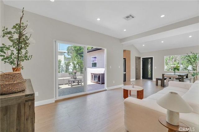 13301332 N Lincoln St, Burbank, CA 91506 - living room featuring baseboards, visible vents, light wood finished floors, and recessed lighting
