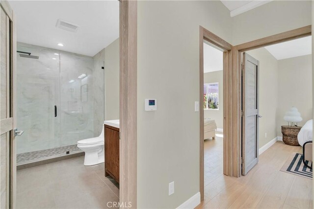 13301332 N Lincoln St, Burbank, CA 91506 - ensuite bathroom featuring ensuite bathroom, a marble finish shower, vanity, toilet, and visible vents