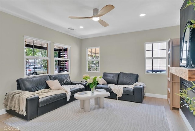 13301332 N Lincoln St, Burbank, CA 91506 - living area with recessed lighting, wood finished floors, visible vents, baseboards, and ceiling fan