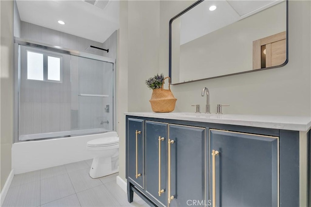 13301332 N Lincoln St, Burbank, CA 91506 - bathroom with tile patterned floors, visible vents, toilet, vanity, and bath / shower combo with glass door