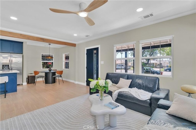 13301332 N Lincoln St, Burbank, CA 91506 - living area featuring recessed lighting, visible vents, light wood finished floors, and ceiling fan