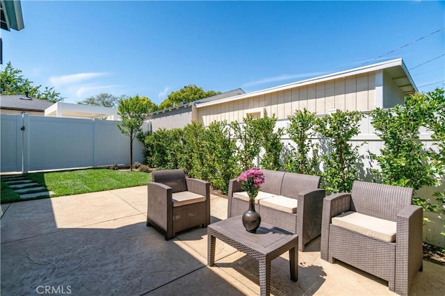 13301332 N Lincoln St, Burbank, CA 91506 - view of patio / terrace featuring an outdoor living space and a fenced backyard