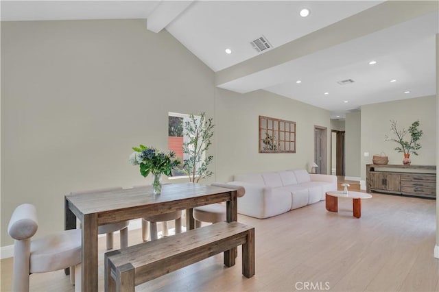 13301332 N Lincoln St, Burbank, CA 91506 - dining space featuring lofted ceiling with beams, baseboards, visible vents, recessed lighting, and light wood-style floors