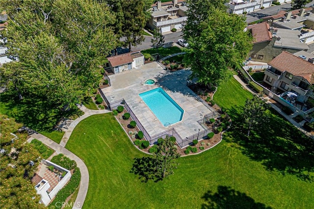 bird's eye view with a residential view