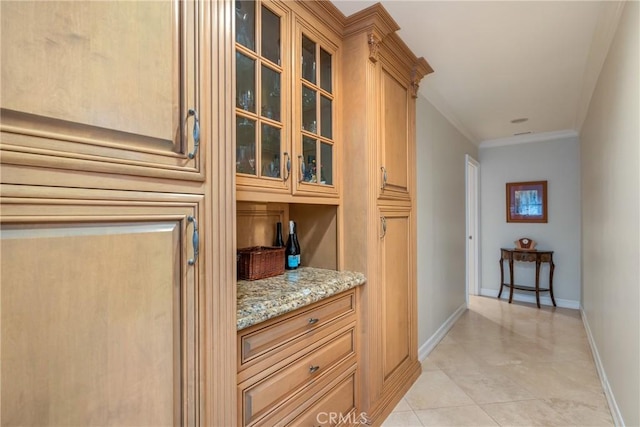 130 Mariposa Way, Brea, CA 92823 - bar with ornamental molding, baseboards, and light tile patterned floors