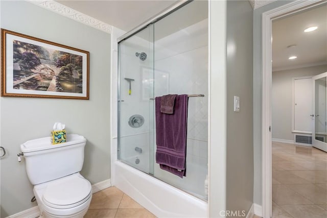 130 Mariposa Way, Brea, CA 92823 - full bathroom featuring tile patterned floors, combined bath / shower with glass door, visible vents, toilet, and baseboards