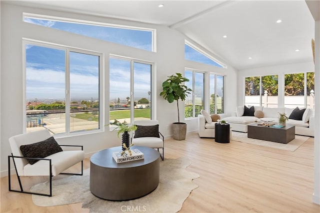 sunroom / solarium with beam ceiling