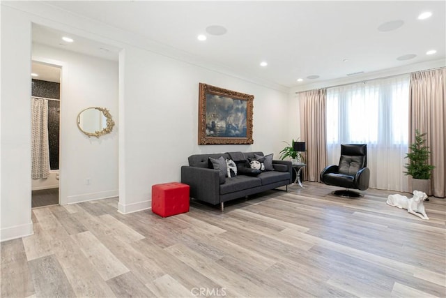 20512 W Esmeralda Ln, Porter Ranch, CA 91311 - living area with light wood-style flooring, baseboards, recessed lighting, and ornamental molding