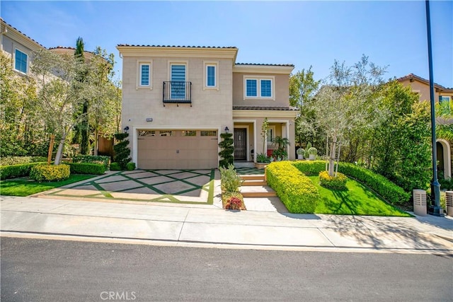 20512 W Esmeralda Ln, Porter Ranch, CA 91311 - mediterranean / spanish house featuring concrete driveway, a garage, and a tiled roof
