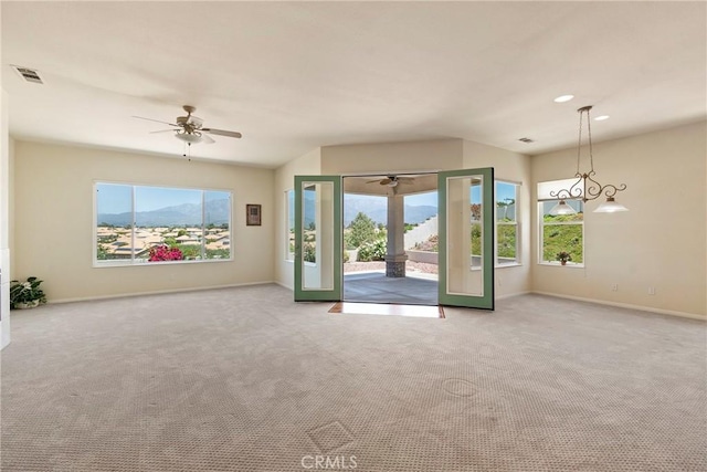 5536 Breckenridge Ave, Banning, CA 92220 - carpeted empty room featuring a ceiling fan, baseboards, recessed lighting, and a mountain view
