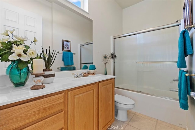 5536 Breckenridge Ave, Banning, CA 92220 - bathroom featuring tile patterned flooring, vanity, toilet, and shower / bath combination with glass door