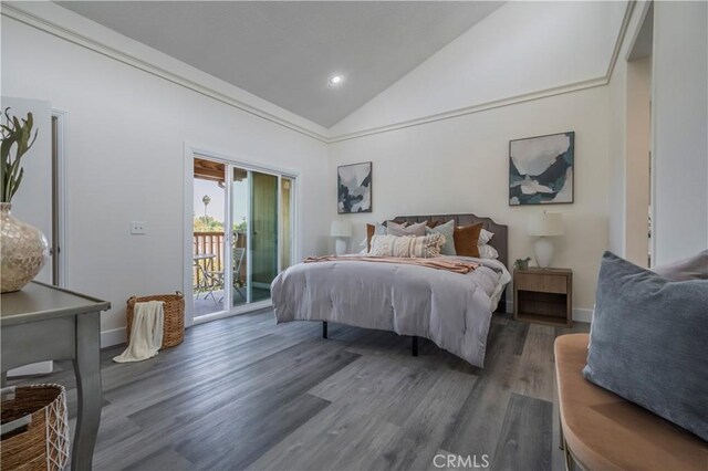11249 Ferina St, Norwalk, CA 90650 - bedroom featuring access to exterior, lofted ceiling, wood finished floors, recessed lighting, and baseboards