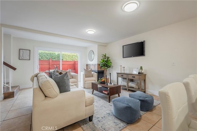 living area with light tile patterned floors