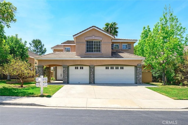 2811 Westbourne Pl, Rowland Heights, CA 91748 - traditional home with stucco siding, driveway, stone siding, a front yard, and a garage