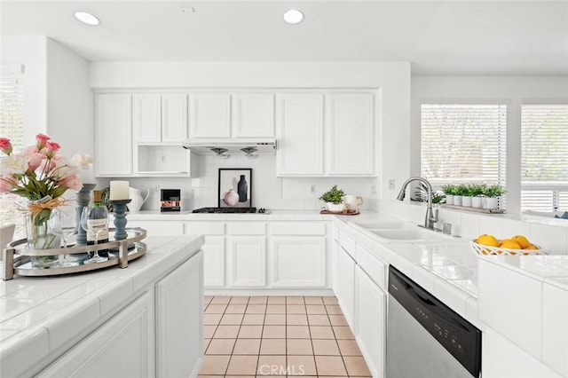 2811 Westbourne Pl, Rowland Heights, CA 91748 - kitchen featuring tile counters, dishwasher, white cabinets, and a sink