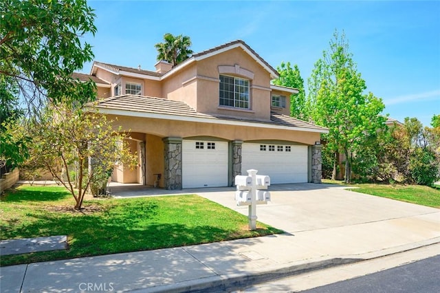 2811 Westbourne Pl, Rowland Heights, CA 91748 - traditional-style home featuring driveway, stone siding, a front yard, and a garage