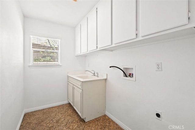 2811 Westbourne Pl, Rowland Heights, CA 91748 - clothes washing area featuring hookup for a washing machine, a sink, hookup for an electric dryer, cabinet space, and baseboards