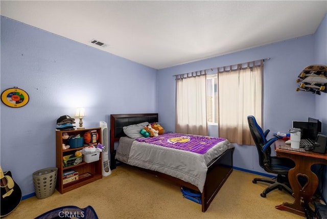 bedroom featuring visible vents and carpet flooring