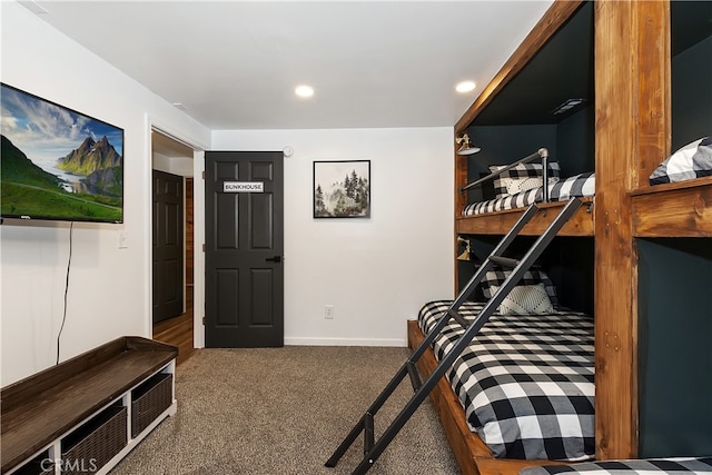 bedroom with recessed lighting, carpet, and baseboards