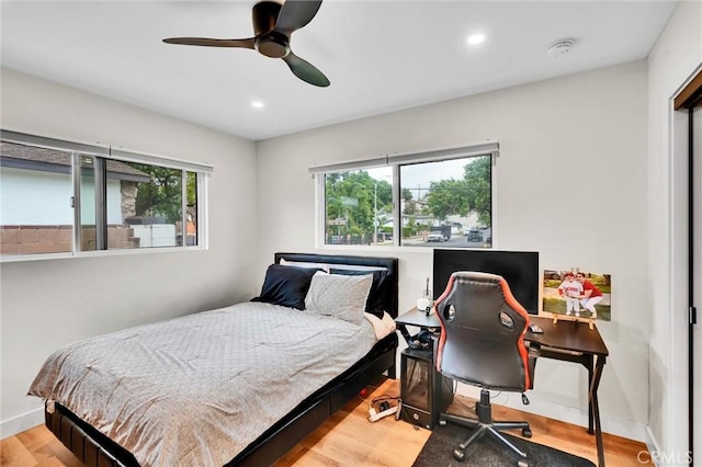 12643 Gladstone Ave, Sylmar, CA 91342 - bedroom featuring baseboards, a ceiling fan, wood finished floors, and recessed lighting