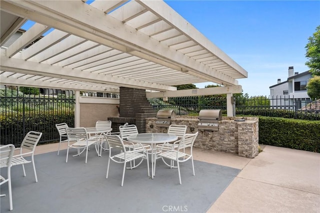 230 Lille Ln Unit 214, Newport Beach, CA 92663 - view of patio with a grill, fence, exterior kitchen, and a pergola