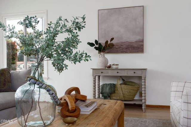 dining room featuring wood finished floors and baseboards