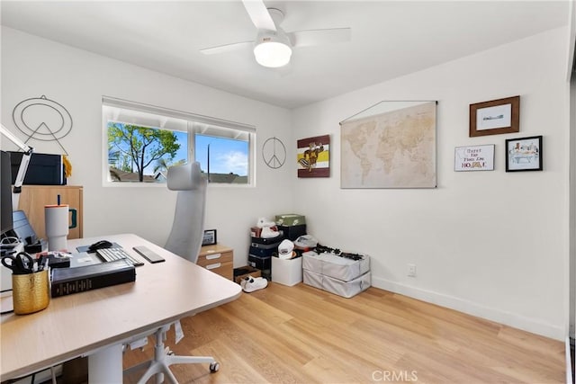2343 E Athens Ave, Orange, CA 92867 - home office with baseboards, ceiling fan, and light wood-style flooring